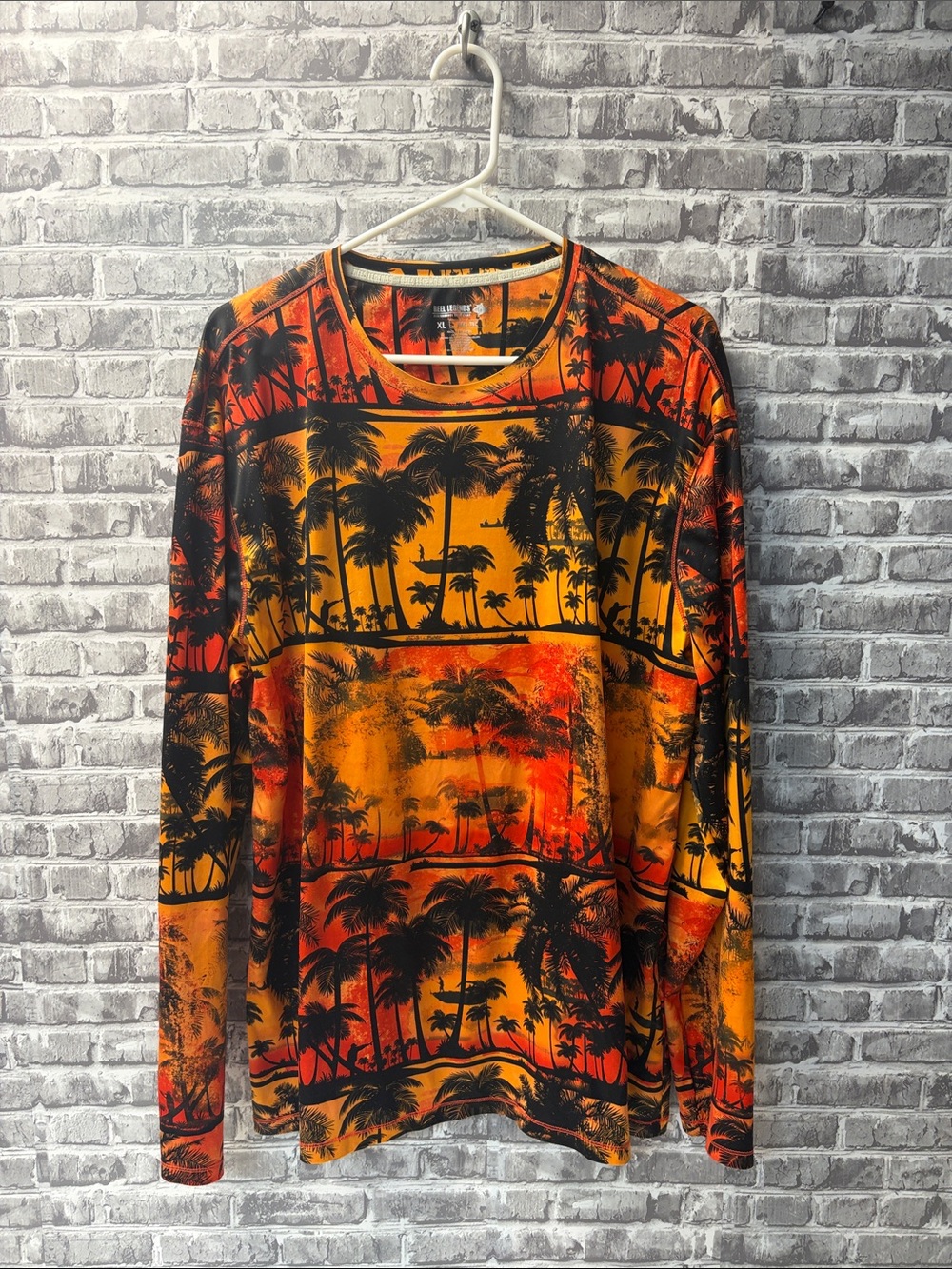 Reel Legends Sunset Palm Performance Shirt - Orange & Black